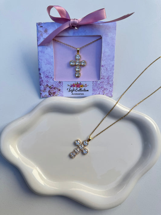Collar cruz piedras acero inoxidable